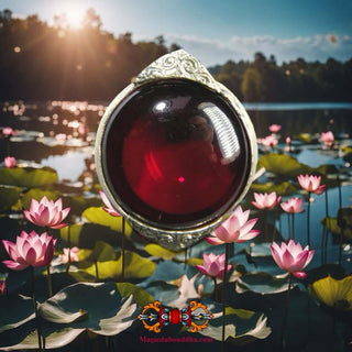 Beaux pendentifs en cristal sacré rouge des Nâgas serti d'argent. La Magie du Bouddha.