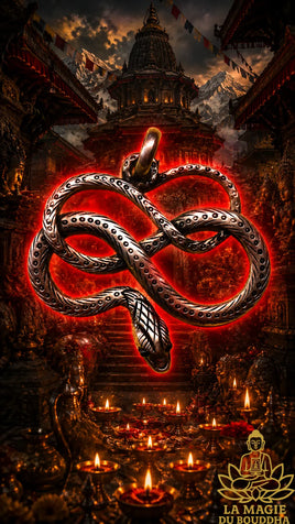 🐍 Pendentif artisanal népalais serpent entrelacé en alliage d'argent La Magie du Bouddha.