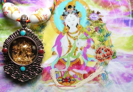 Pendentifs Tibétains de Tara blanche et Tara verte - Sa Sainteté le Dalaï Lama. La Magie du Bouddha.