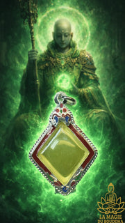 Pendentif en pierre sacrée chinoise fluorescente Ye Ming Zhu – Bénédictions de Ksitigarbha La Magie du Bouddha.