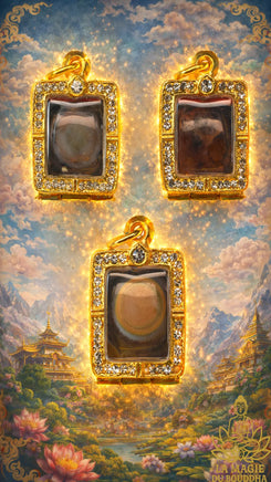 🧿 Pendentif Œil Céleste Tibétain en agate Dta Suhan en reliquaire doré orné de brillants La Magie du Bouddha.