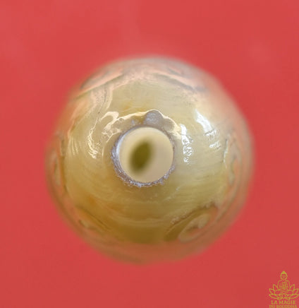Perle Dzi artisanale récente Agate translucide – Motifs chinois stylisés La Magie du Bouddha.