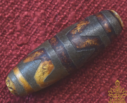 Perle Dzi tibétaine ancienne peau de tigre - Pour protection, courage et force La Magie du Bouddha.