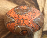 Perle sacrée tibétaine Dzi ancienne à trois yeux – Modèle orange craquelé La Magie du Bouddha.