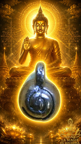 Relique Bouddiste perles sacrées Ringsel translucide dans un reliquaire scellé. La Magie du Bouddha.
