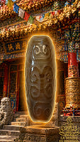Perle tibétaine en agate sculptée à motifs sacrés La Magie du Bouddha.