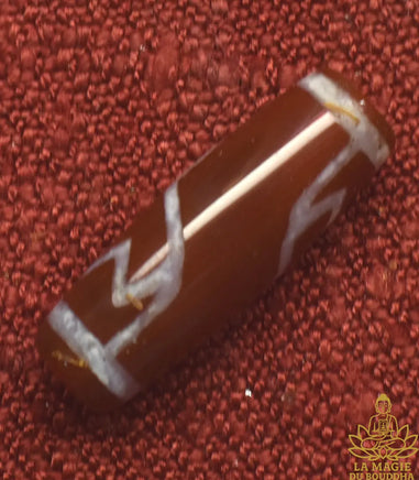 Perle sacrée tibétaine Dzi Lotus en cornaline artisanale récente La Magie du Bouddha.