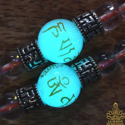 📿 Chapelet tibétain en perles de verre translucide et perles Ye Ming Zhu La Magie du Bouddha.