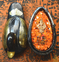 Reliquaire canard birman noir et or – Déité tantrique, sarira et offrandes sacrées La Magie du Bouddha.