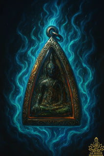 Amulette Thai de charme du Bouddha Phra Nang Phaya en verre alchimique. La Magie du Bouddha.