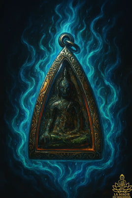 Amulette Thai de charme du Bouddha Phra Nang Phaya en verre alchimique. La Magie du Bouddha.