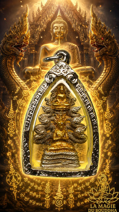 Superbe amulette du Bouddha Phra Naphok - Bouddha sous le Roi des Nâgas - Très Vénérable Luang Phor Dooh du Wat Sakai (1982) La Magie du Bouddha.