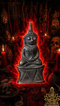 Statuette sacrée Phra Ngang en métal gris La Magie du Bouddha.