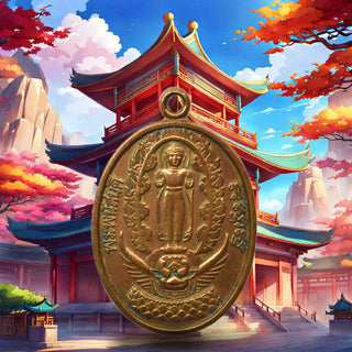 Médaille Phra Phanabodi – Bouddha debout sur Garuda – Wat Mai Cheing Noen (1995) La Magie du Bouddha.