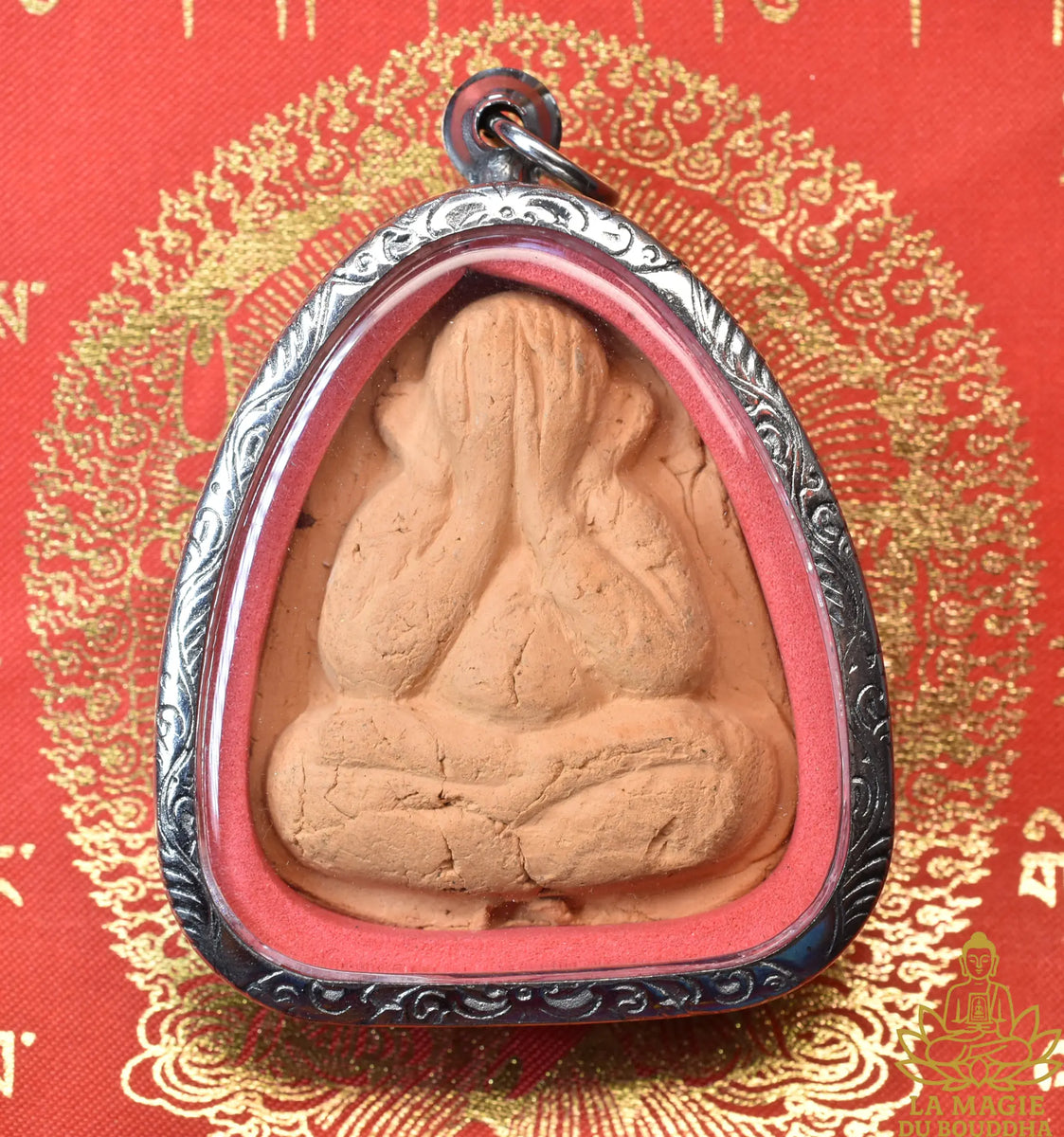 📿 Large protective amulet Phra Pidta made of raw clay by a hermit Phra ...