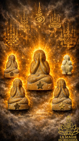 Lot de 5 amulettes protectrices Phra Pidta Phithi Maha Phuttha Phisek - Wat Aomnoi La Magie du Bouddha.
