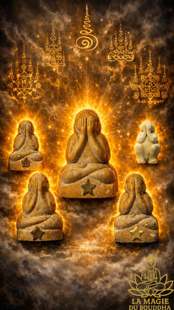 Lot de 5 amulettes protectrices Phra Pidta Phithi Maha Phuttha Phisek - Wat Aomnoi La Magie du Bouddha.