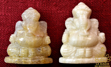 Statuettes de Ganesh en calcite jaune translucide et laiteuse La Magie du Bouddha.