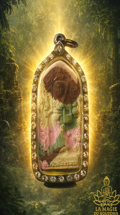 Amulette multicolore Phra Siwali Mahālap - Phra Ajarn Daeng du Wat Pom Ramanyan La Magie du Bouddha.