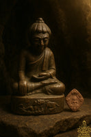 Statue sacrée de Phra Upakut en bronze sarmlit (Wat Parungsee) + Amulette Phra Phong Kradum Thong La Magie du Bouddha.