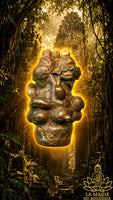 Amulette Phra Upakut Triple ancienne en bronze du Cambodge La Magie du Bouddha.