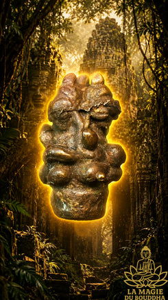 Amulette Phra Upakut Triple ancienne en bronze du Cambodge La Magie du Bouddha.