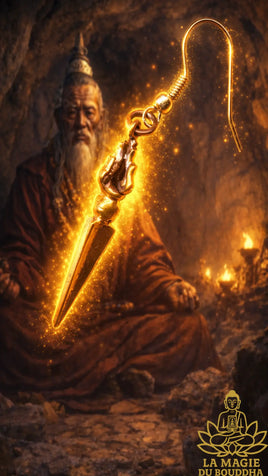 Boucle d’oreille artisanale Phurba tibétain en cuivre La Magie du Bouddha.