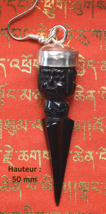 Boucles d'oreilles de Ngagpa Tibétain Phurba en obsidienne La Magie du Bouddha.