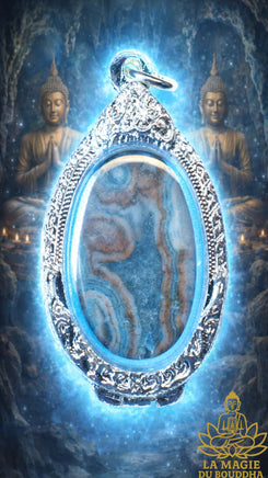 Pendentif en pierre sacrée hin phratat bleue de Khao Sam Roi Yot La Magie du Bouddha.