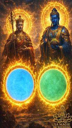 Boules de pierre sacrée Chinoise fluorescente Ye Ming Zhu - Vertes ou bleues. La Magie du Bouddha.