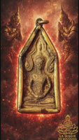 Rare amulette ancienne Phra Khunpaen du Wat Ban Krang Suphanburi dans reliquaire ancien en laiton repoussé
