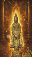 Rare ancient bronze amulet of the standing Buddha Phra Tawai, Sunday Buddha, consecrated in 1960 by Luang Phor Sanit of Wat Bua Loi