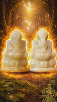 Statuettes de Ganesh en calcite jaune translucide et laiteuse