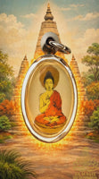 Pendentif vintage (années 60 / 70) Bouddha Shakyamouni et stupa de la Mahabodhi