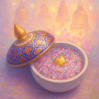 Multicolored Sarira Relic Beads in Benjarong Pot with Sacred Metal Fragment