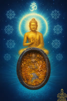 Reliquaire ancien aux perles sarira ambrées et Bouddha Phra Phong Suphan