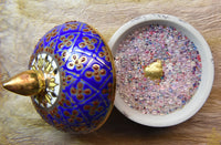 Multicolored Sarira Relic Beads in Benjarong Pot with Sacred Metal Fragment