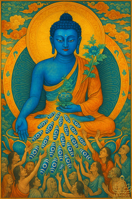 Nine-eyed Tibetan Dzi in Blue Agate – Blessings of Sangye Menla