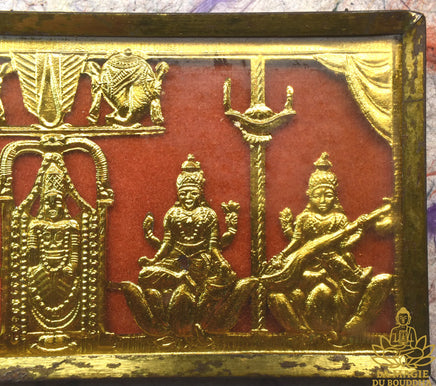 Petit cadre hindouiste vintage années 70 – Ganesha Lakshmi Sarasvati et deux déités La Magie du Bouddha.