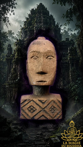 Sculpture indonésienne ancienne en bois - Visage tribal La Magie du Bouddha.