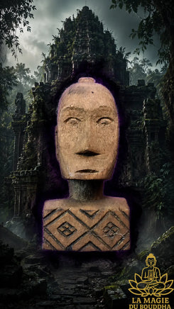 Sculpture indonésienne ancienne en bois - Visage tribal La Magie du Bouddha.
