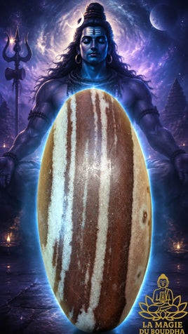 Shiva Lingam en pierre sacrée de la rivière Narmada aux motifs marbrés