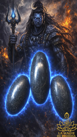 Shiva Lingam noirs authentiques en pierre polie (trois tailles disponibles) La Magie du Bouddha.