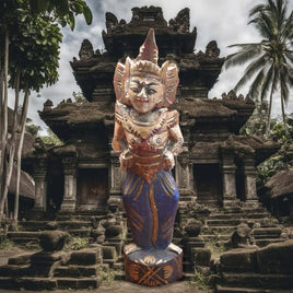 Apsara balinaise en bois peint – Statuette artisanale fin XXe siècle La Magie du Bouddha.