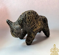 Rare antique Thai Voodoo Buffalo Kwai Tanoo statuette made of lacquered sacred earth and wrapped with Sai Sin