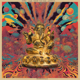 Rare statuette ancienne de Ganesh tantrique assis sur un trône de crânes.
