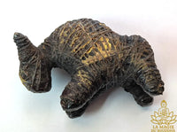 Rare antique Thai Voodoo Buffalo Kwai Tanoo statuette made of lacquered sacred earth and wrapped with Sai Sin