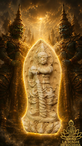 Incense powder figurine of the guardian demon Tao Wessuwan with green temple seal