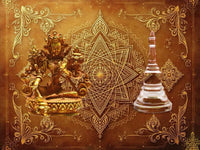 Lot sacré de la protectrice Tara Verte – Statuette en bronze doré et chorten aux reliques Ringsel