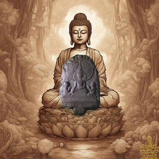 Tablette votive ancienne en terre rouge sombre – Bouddha avec Sariputra et Moggalāna. La Magie du Bouddha.